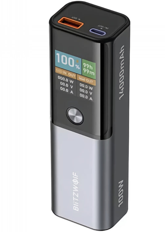 Baterie Externa BlitzWolf BW-P23, 14000mAh, 100W, QC + PD, 1 x USB-A - 1 x USB-C, Gri