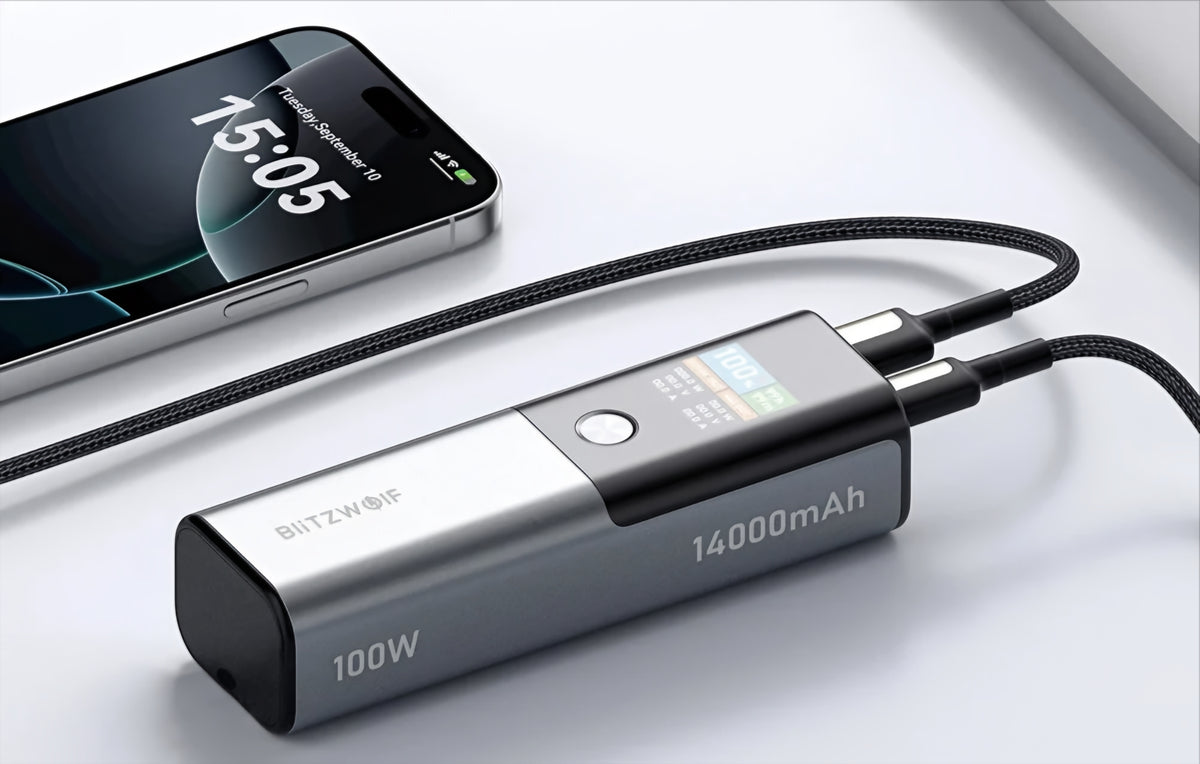 Baterie Externa BlitzWolf BW-P23, 14000mAh, 100W, QC + PD, 1 x USB-A - 1 x USB-C, Gri