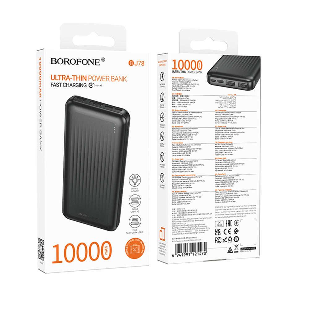 Baterie Externa Borofone BJ78 Clever, 10000mAh, 10W, 2 x USB-A, Neagra