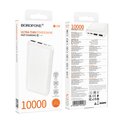 Baterie Externa Borofone BJ78 Clever, 10000mAh, 10W, 2 x USB-A, Alba