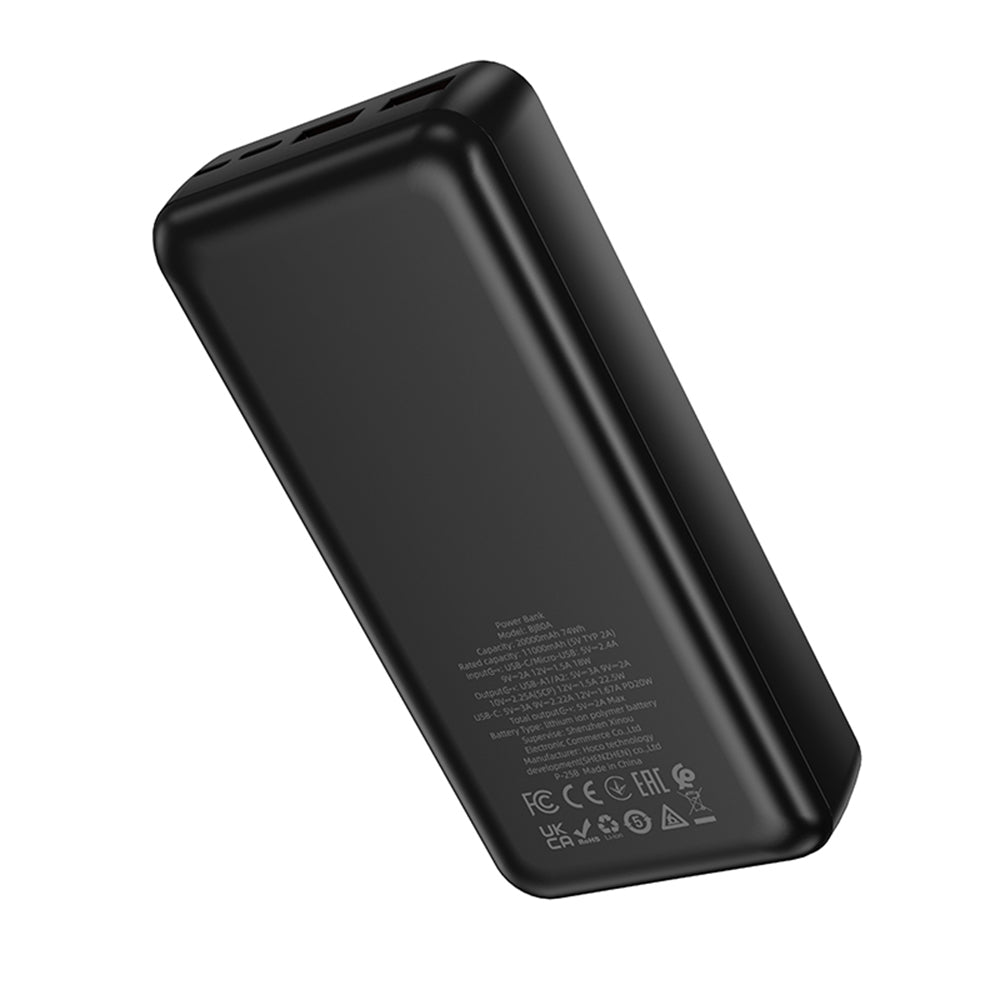 Baterie Externa Borofone BJ80A Clever, 20000mAh, 22.5W, QC + PD, 1 x USB-C - 2 x USB-A, Neagra