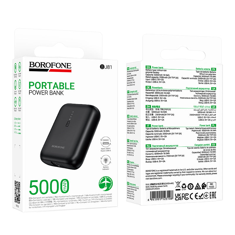 Baterie Externa Borofone BJ81 Stability, 5000mAh, 10W, 1 x USB-A, Neagra