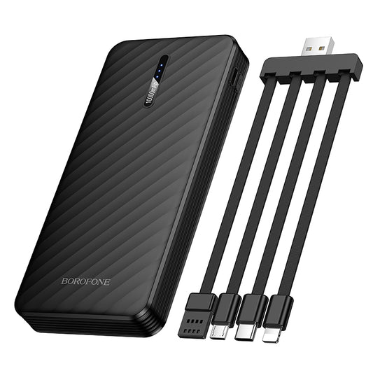 Baterie Externa Borofone BJ84 Smooth, 10000mAh, 10W, 1 x Lightning - 1 x microUSB - 1 x USB-A - 1 x USB-C, Neagra