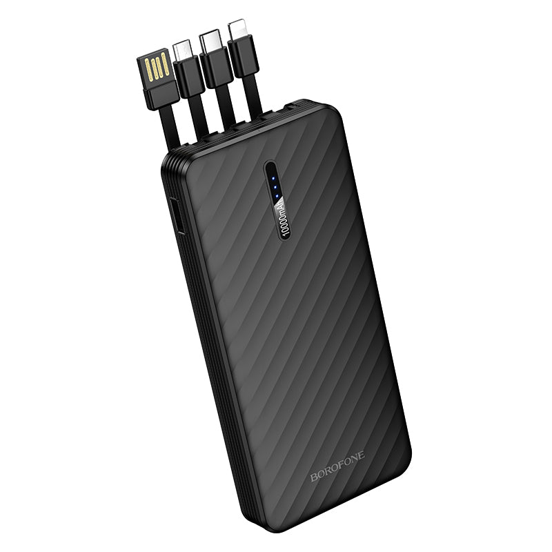 Baterie Externa Borofone BJ84 Smooth, 10000mAh, 10W, 1 x Lightning - 1 x microUSB - 1 x USB-A - 1 x USB-C, Neagra