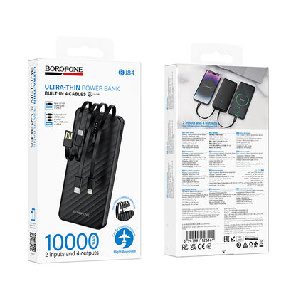 Baterie Externa Borofone BJ84 Smooth, 10000mAh, 10W, 1 x Lightning - 1 x microUSB - 1 x USB-A - 1 x USB-C, Neagra