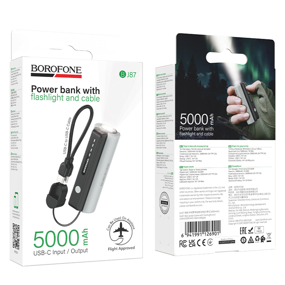 Baterie Externa Borofone BJ87 Star, 5000mAh, 10W, 1 x USB-C, Gri