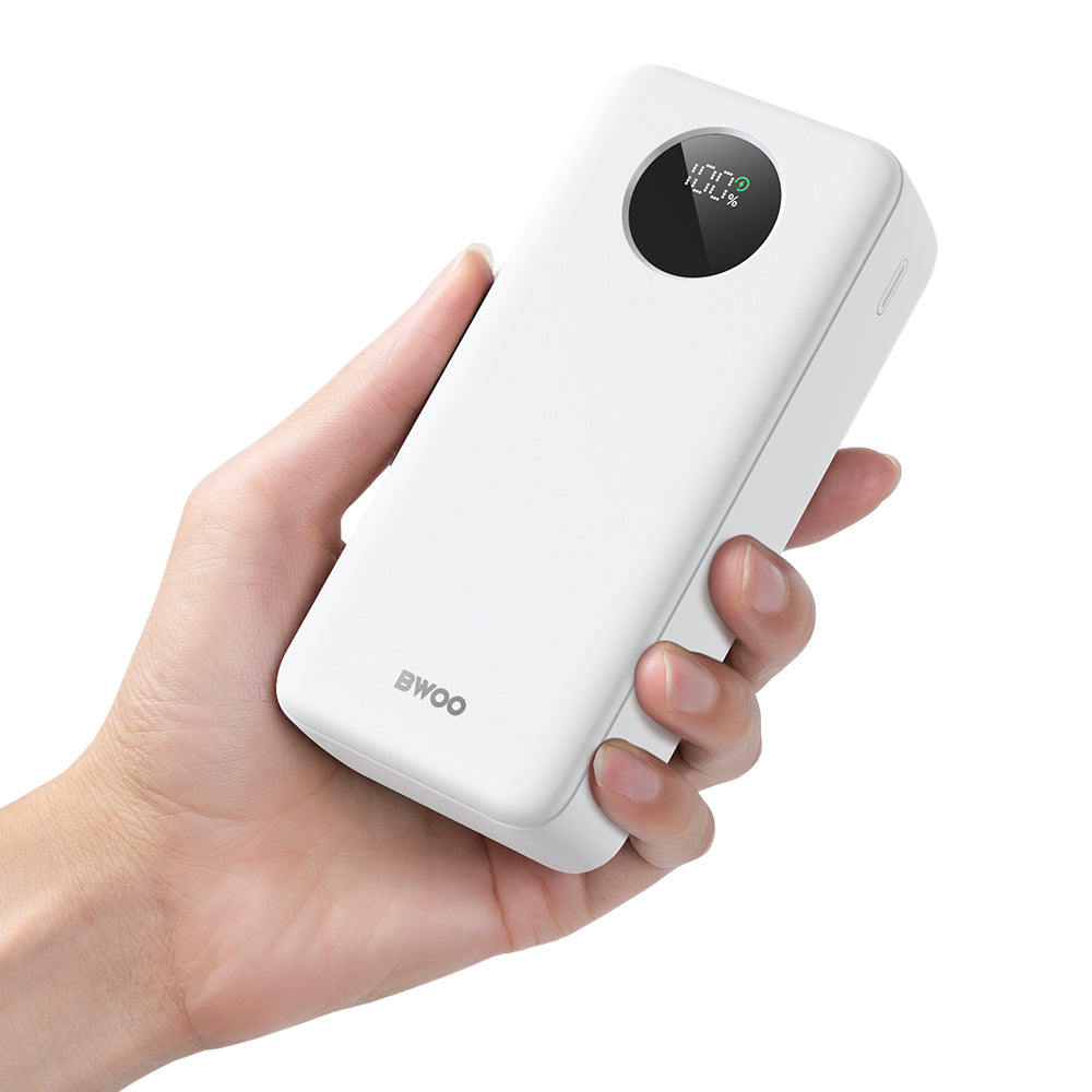 Baterie Externa BWOO BO-P64, 30000mAh, 22.5W, QC + PD, 1 x USB-C - 2 x USB-A, Alba