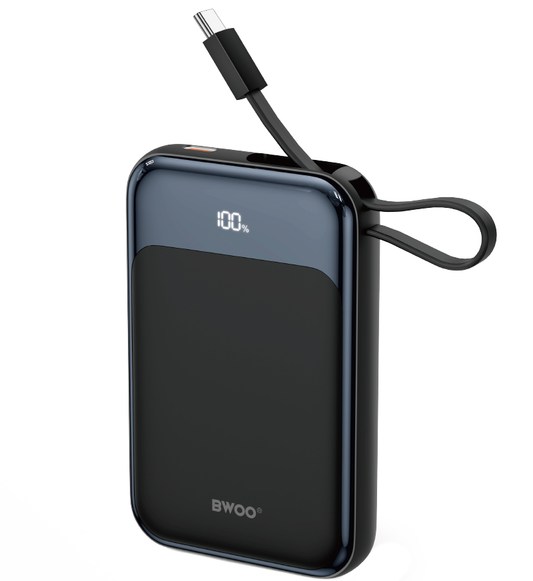 Baterie Externa Wireless BWOO BO-P80, 10000mAh, 22.5W, PD + FQI, 1 x QI - 2 x USB-C, Neagra