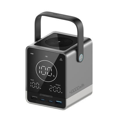 Baterie Externa Cuktech, 40000mAh, 300W, QC + PD + FQI, 1 x QI - 2 x USB-A - 2 x USB-C, Neagra