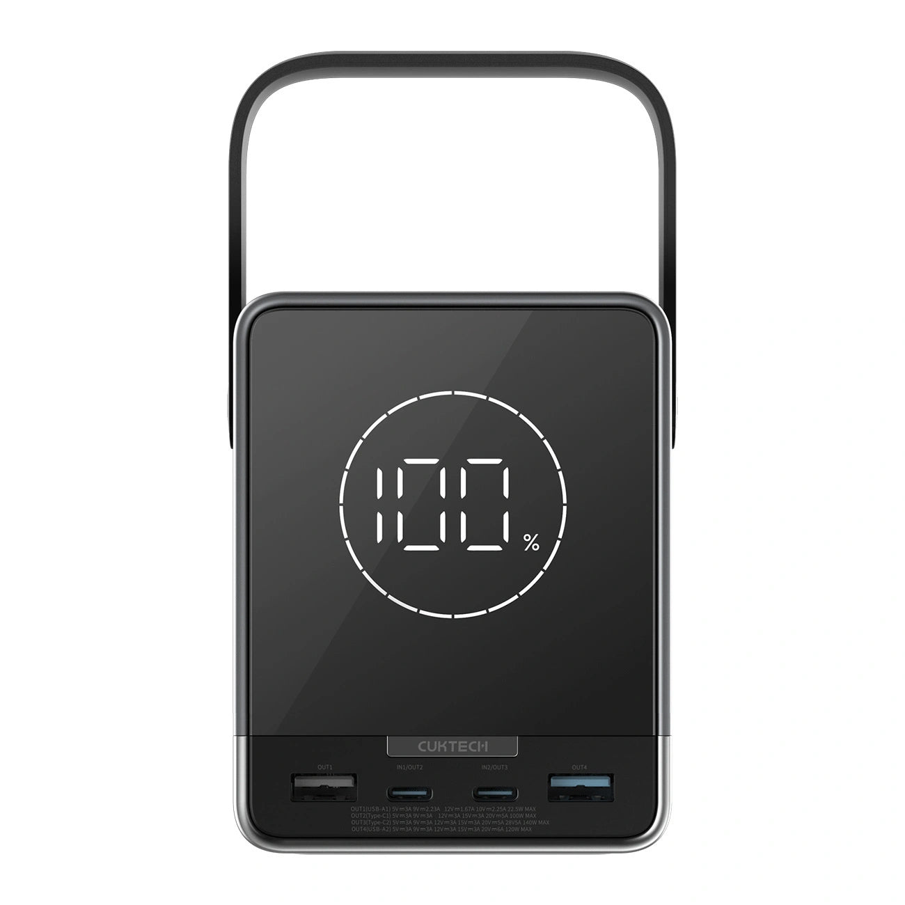 Baterie Externa Cuktech, 40000mAh, 300W, QC + PD + FQI, 1 x QI - 2 x USB-A - 2 x USB-C, Neagra