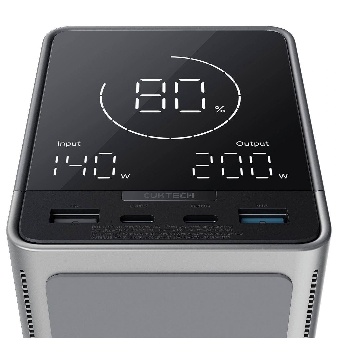 Baterie Externa Cuktech, 40000mAh, 300W, QC + PD + FQI, 1 x QI - 2 x USB-A - 2 x USB-C, Neagra