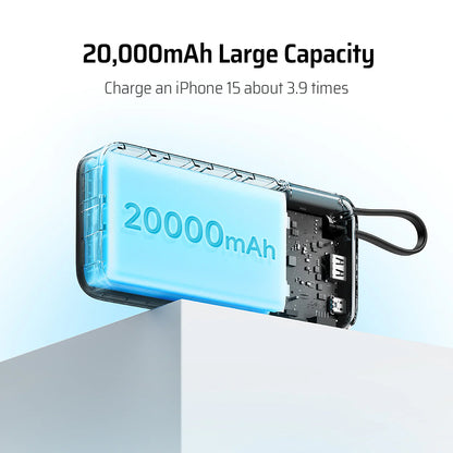 Baterie Externa Cuktech LPB200N, 20000mAh, 45W, QC + PD, 1 x USB-A - 2 x USB-C, Alba CUKP200NGLLG