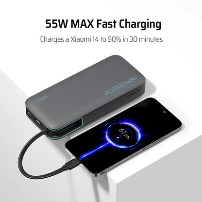 Baterie Externa Cuktech LPB200N, 20000mAh, 45W, QC + PD, 1 x USB-A - 2 x USB-C, Alba CUKP200NGLLG