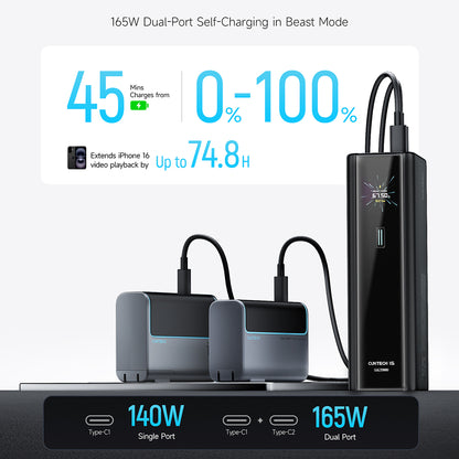 Baterie Externa Cuktech PB200U, 20000mAh, 210W, QC + PD, 1 x USB-A - 2 x USB-C, Alba CKPB200UGLGR