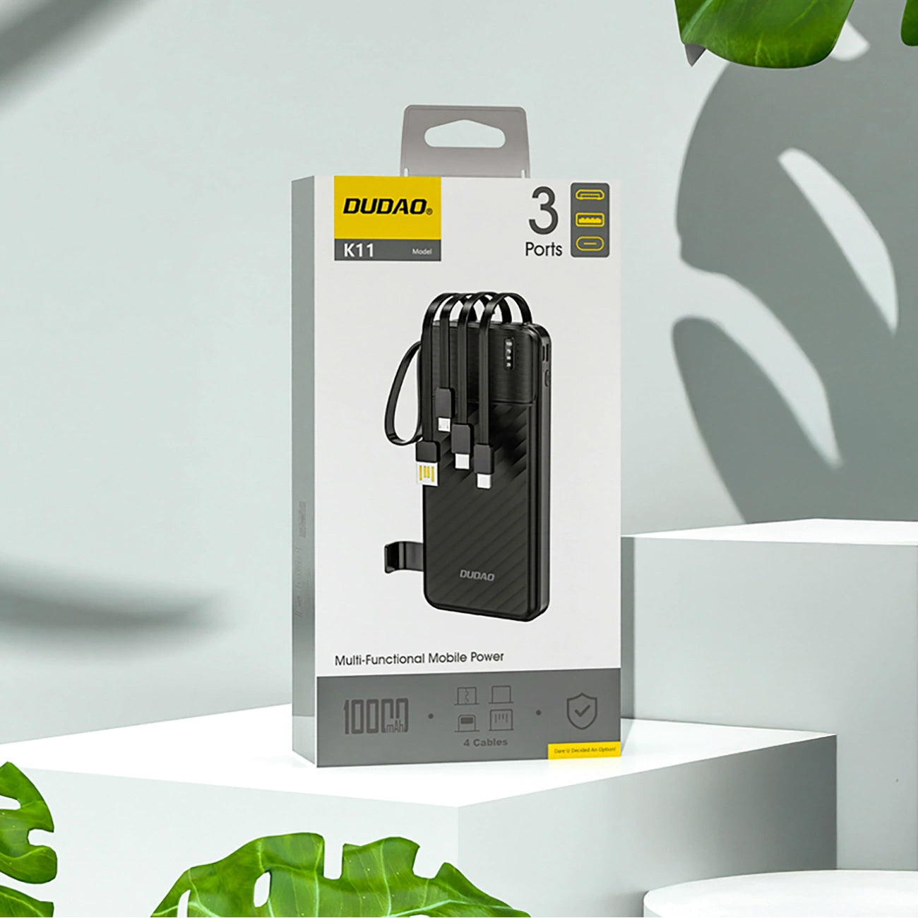 Baterie Externa Dudao K11, 10000mAh, 10W, 1 x Lightning - 1 x microUSB - 1 x USB-A - 1 x USB-C, Neagra