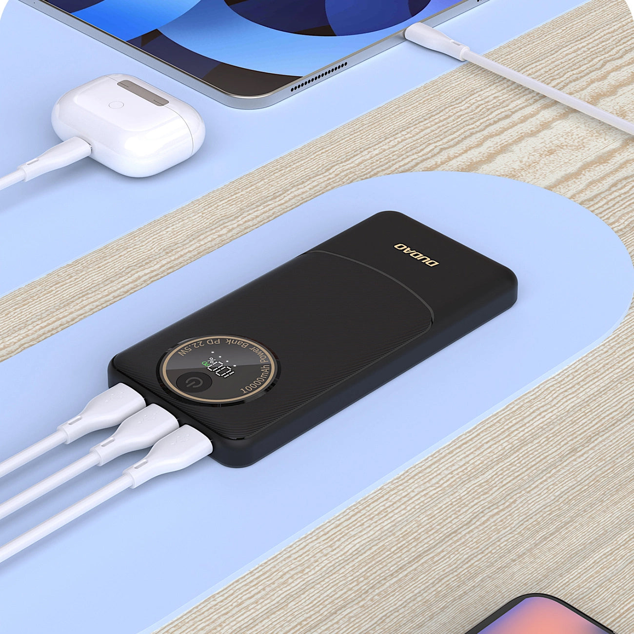 Baterie Externa Dudao K12, 10000mAh, 22.5W, QC + PD, 1 x USB-C - 2 x USB-A, Neagra