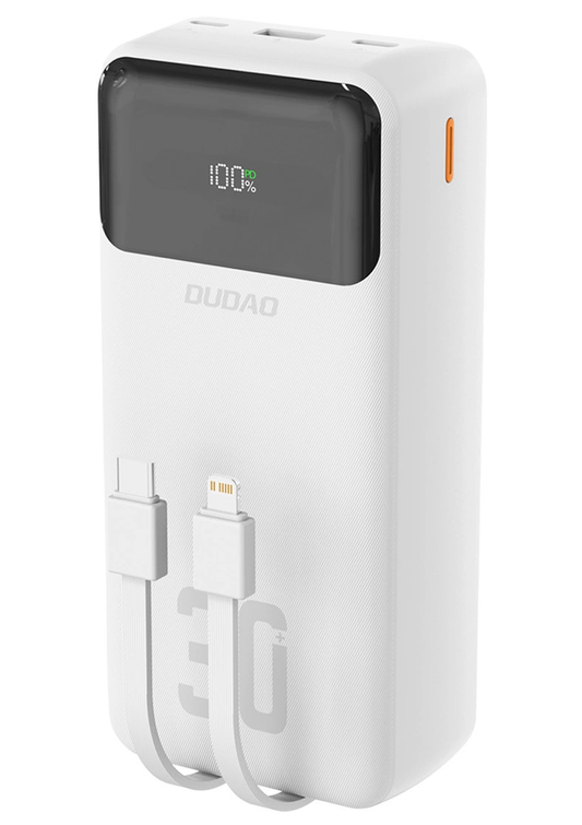 Baterie Externa Dudao K15MAX, 30000mAh, 22.5W, QC + PD, 1 x USB-A - 2 x Lightning - 2 x USB-C, Alba