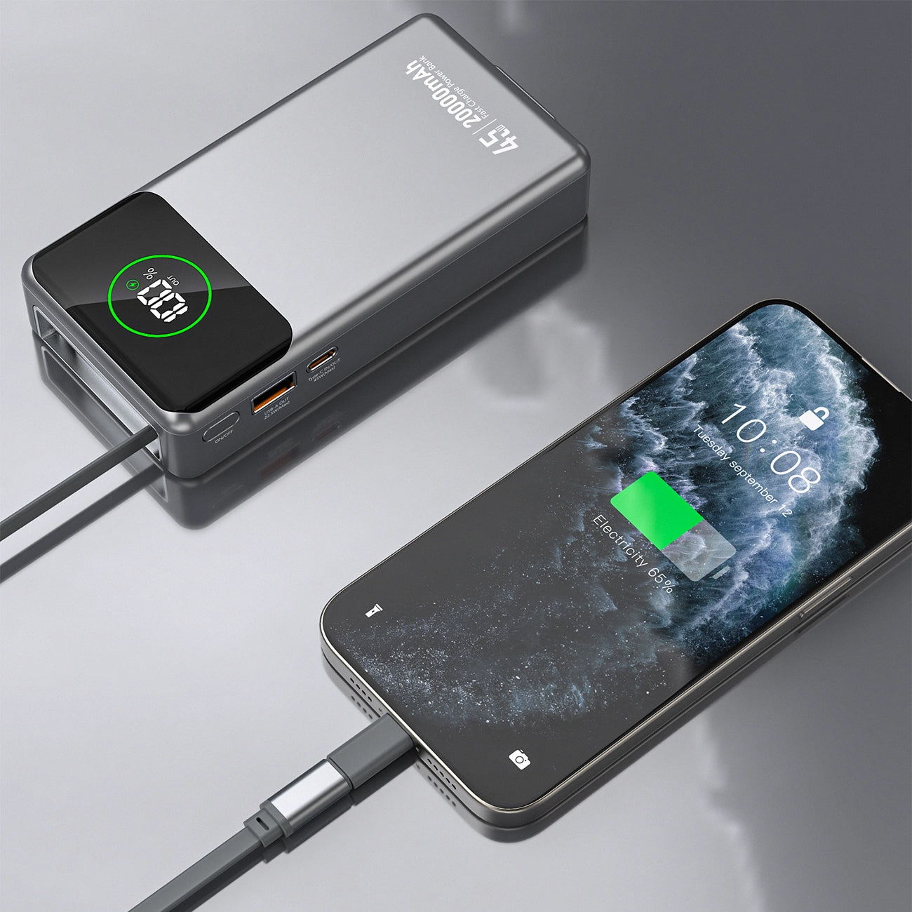 Baterie Externa Dudao K31 Pro, 20000mAh, 45W, QC + PD, 1 x USB-A - 2 x USB-C, Gri