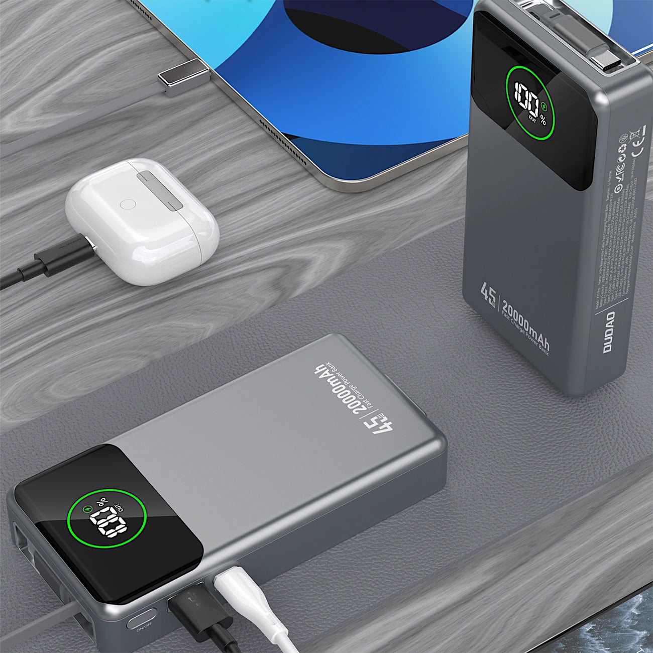 Baterie Externa Dudao K31 Pro, 20000mAh, 45W, QC + PD, 1 x USB-A - 2 x USB-C, Gri