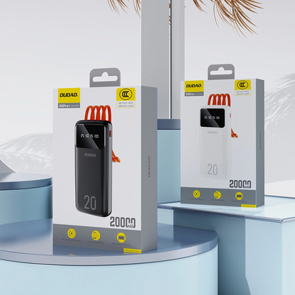 Baterie Externa Dudao K6Pro+, 20000mAh, 10W, 1 x Lightning - 1 x microUSB - 1 x USB-A - 1 x USB-C, Alba