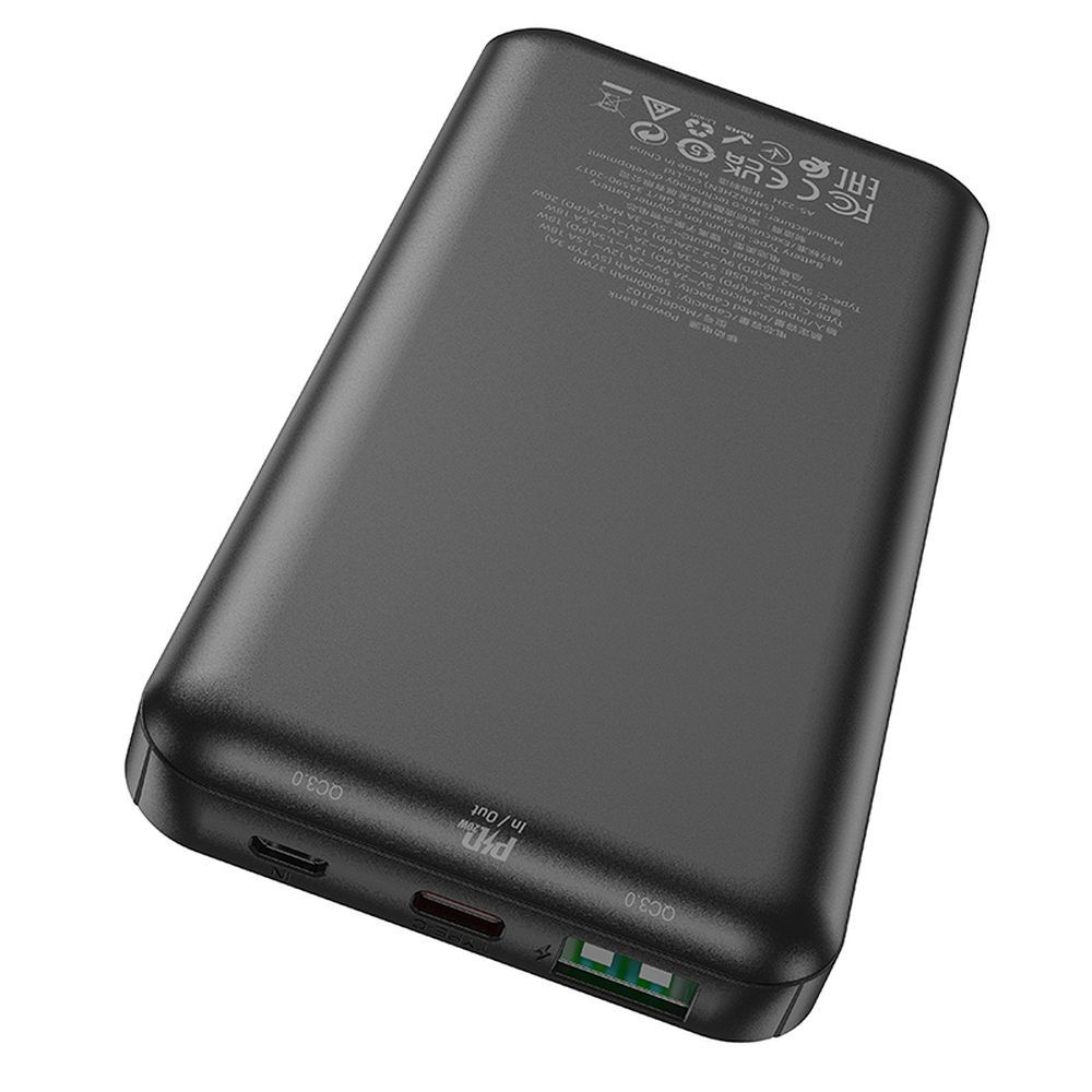 Baterie Externa HOCO J102, 10000mAh, 20W, QC + PD, 1 x USB-A - 1 x USB-C, Neagra