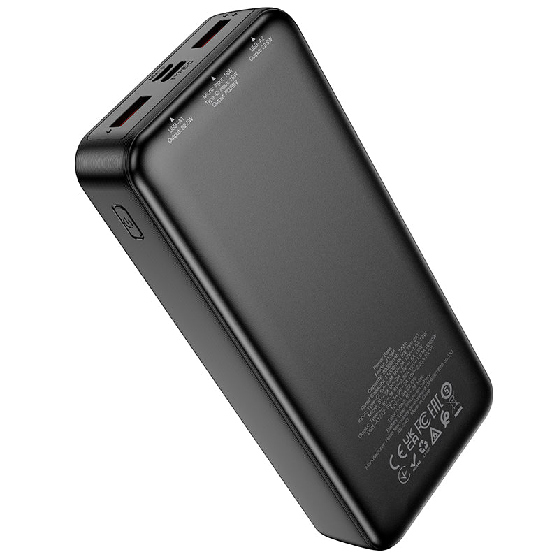 Baterie Externa HOCO J136A, 20000mAh, 22.5W, QC + PD, 1 x USB-C - 2 x USB-A, Neagra