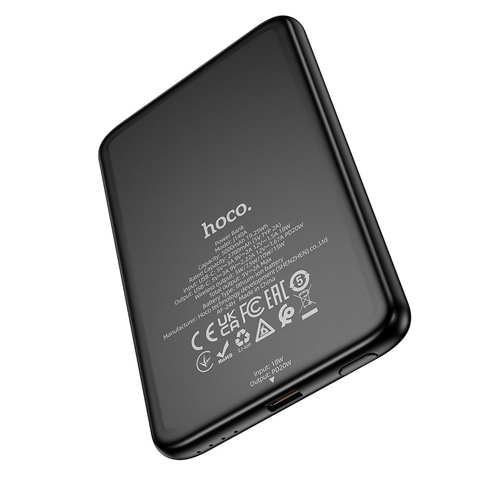 Baterie Externa HOCO Wireless J140A, 5000mAh, 20W, PD + QI, 1 x USB-C, Neagra