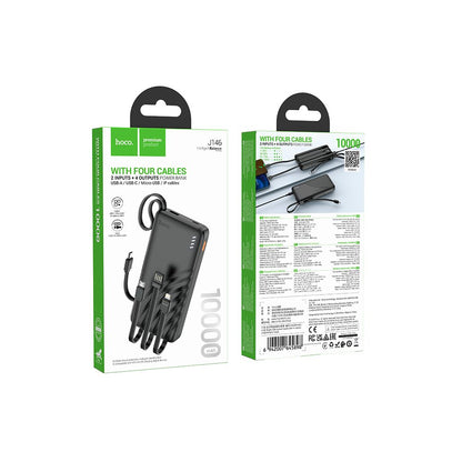 Baterie Externa HOCO J146, 10000mAh, 10W, 1 x Lightning - 1 x microUSB - 1 x USB-A - 1 x USB-C, Neagra