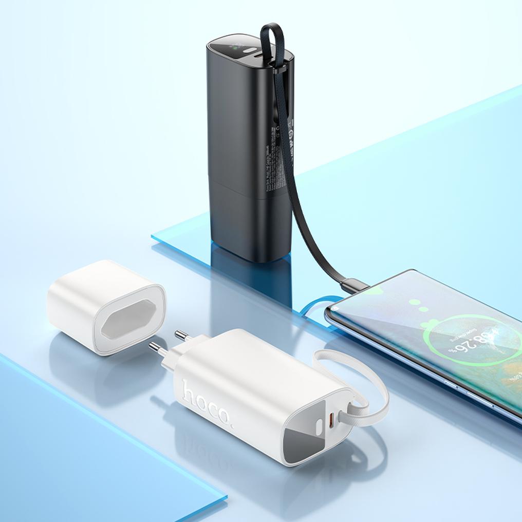 Baterie Externa HOCO J148 2in1, 5000mAh, 20W, PD, 2 x USB-C, Alba
