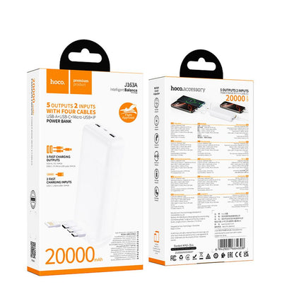 Baterie Externa HOCO J163A, 20000mAh, 10W, 1 x Lightning - 1 x microUSB - 1 x USB-C - 2 x USB-A, Alba