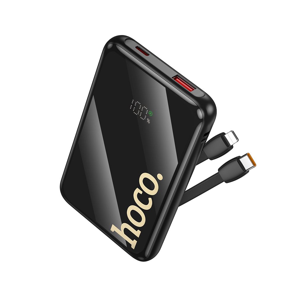 Baterie Externa HOCO Q37, 10000mAh, 22.5W, QC + PD, 1 x Lightning - 1 x USB-A - 2 x USB-C, Neagra