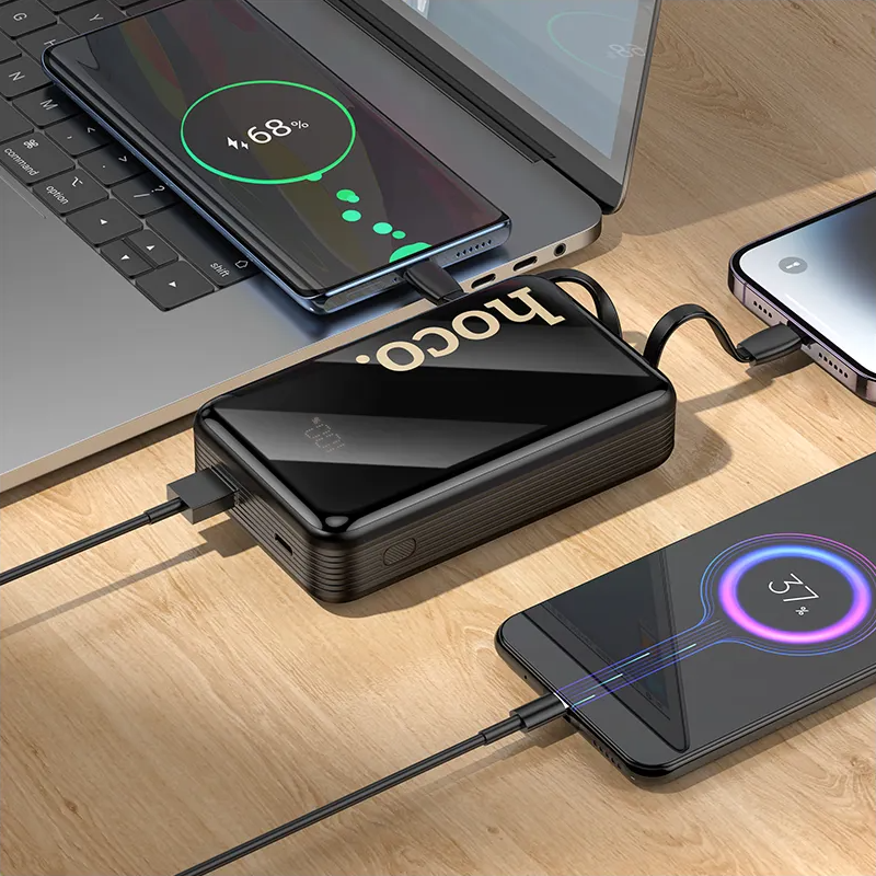 Baterie Externa HOCO Q37A, 20000mAh, 22.5W, QC + PD, 1 x Lightning - 1 x USB-A - 2 x USB-C, Neagra