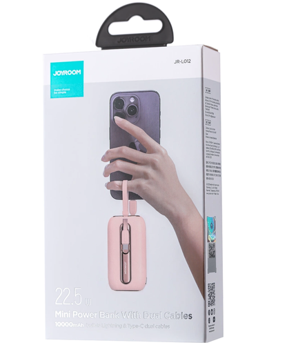 Baterie Externa Joyroom Colorful Series JR-L012, 10000mAh, 22.5W, QC + PD, 1 x Lightning - 2 x USB-C, Roz