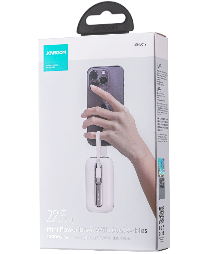Baterie Externa Joyroom Colorful Series JR-L012, 10000mAh, 22.5W, QC + PD, 1 x Lightning - 2 x USB-C, Alba