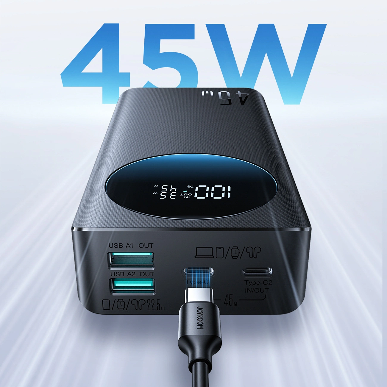 Baterie Externa Joyroom JR-PBF02 Pro, 20000mAh, 45W, QC + PD, 2 x USB-A - 2 x USB-C, Neagra