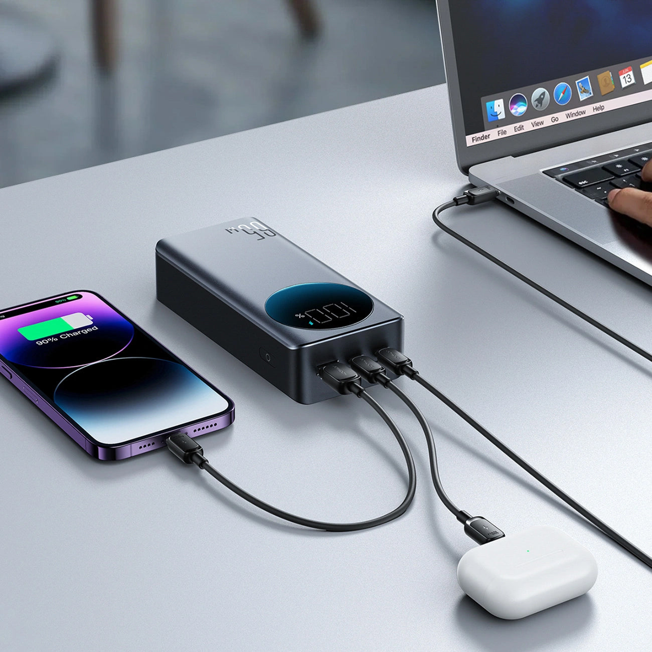 Baterie Externa Joyroom JR-PBF05 Pro, 30000mAh, 65W, QC + PD, 1 x USB-A - 2 x USB-C, Neagra