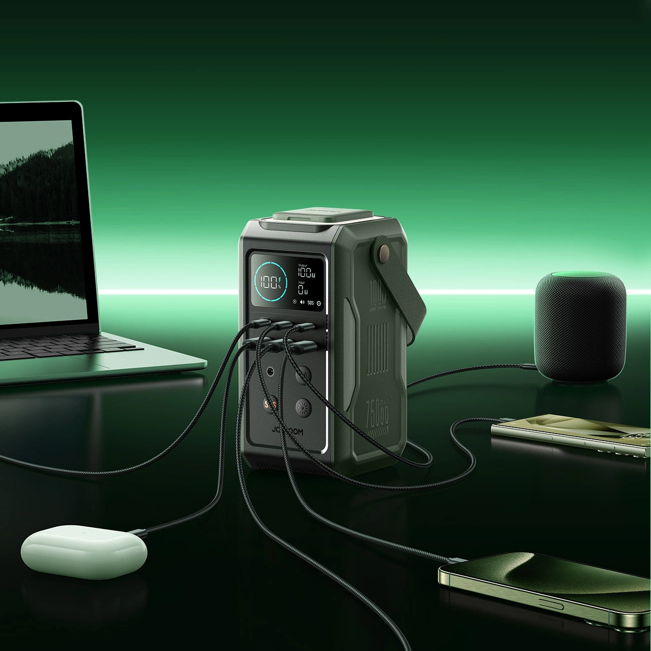Baterie Externa Joyroom JR-PBF10, 75000mAh, 100W, QC + PD, 3 x USB-A - 3 x USB-C, Verde