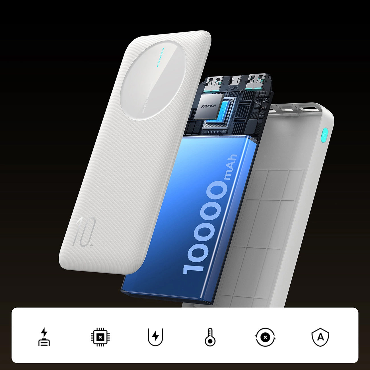 Baterie Externa Joyroom JR-PBF12, 10000mAh, 12W, 1 x USB-C - 2 x USB-A, Alba