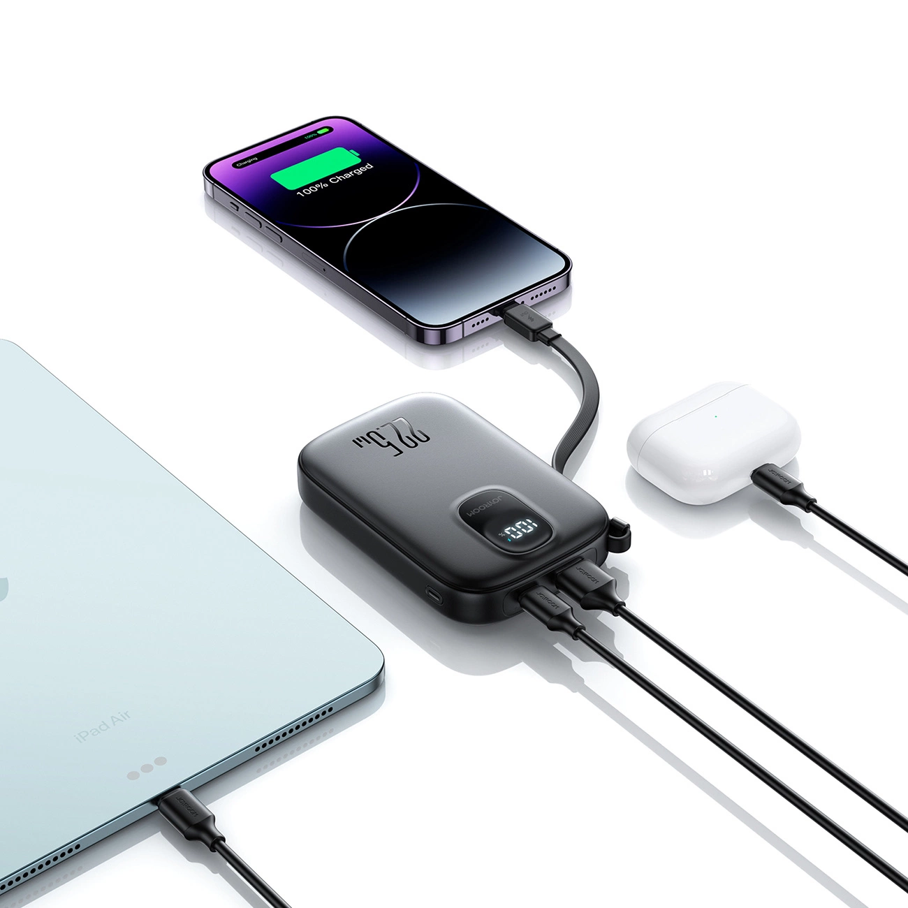 Baterie Externa Joyroom JR-PBF18, 10000mAh, 22.5W, QC + PD, 1 x Lightning - 1 x USB-A - 1 x USB-C, Neagra