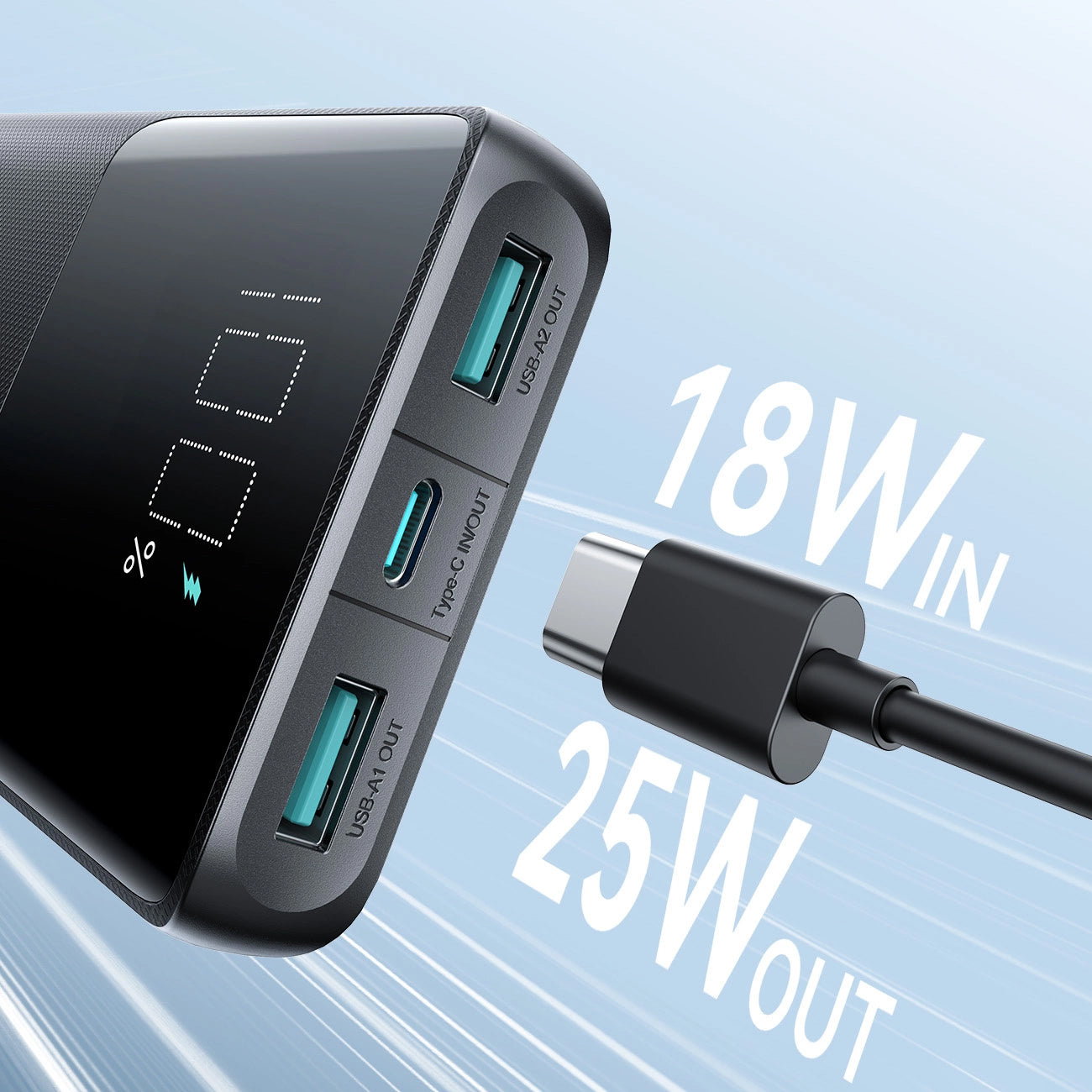 Baterie Externa Joyroom JR-PBF20, 10000mAh, 25W, QC + PD, 1 x USB-C - 2 x USB-A, Neagra