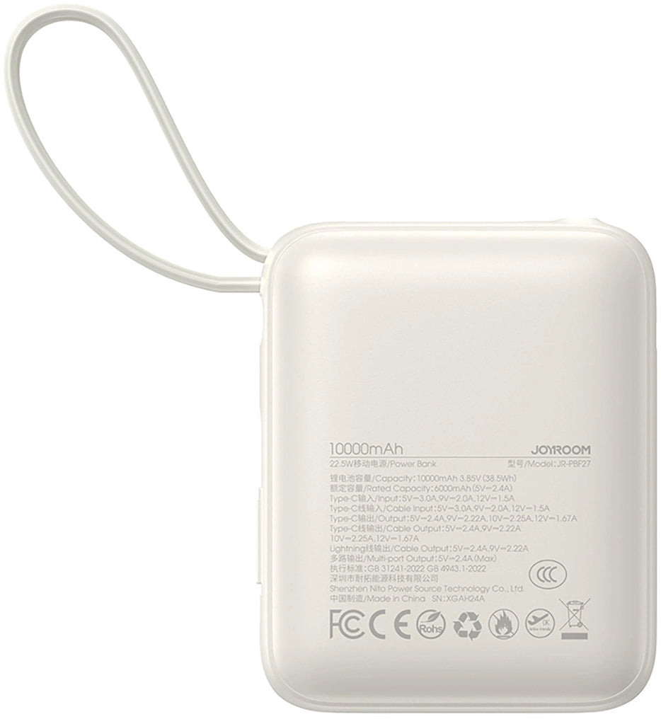 Baterie Externa Joyroom JR-PBF27, 10000mAh, 22.5W, PD, 1 x Lightning - 2 x USB-C, Alba