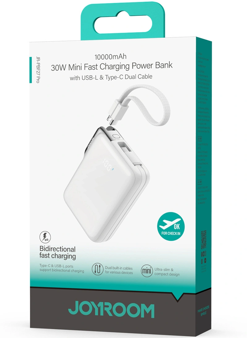 Baterie Externa Joyroom JR-PBF27 Pro, 10000mAh, 30W, QC + PD, 1 x Lightning - 2 x USB-C, Alba