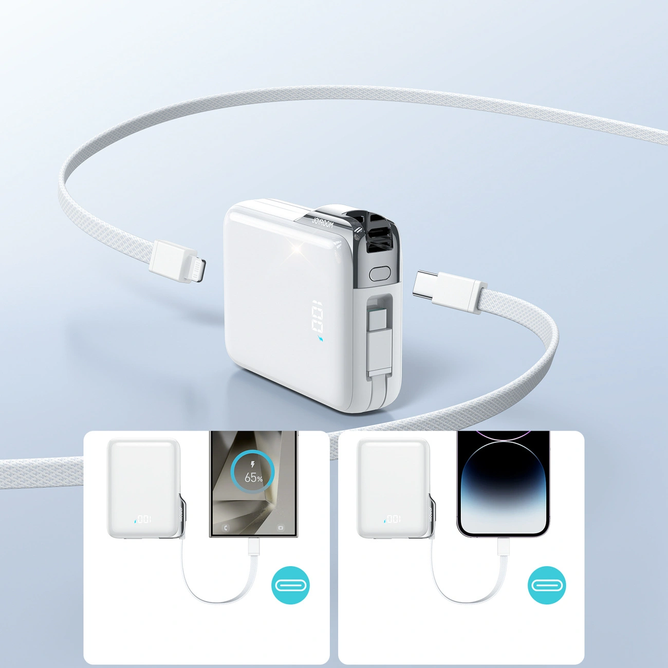Baterie Externa Joyroom JR-PBF27 Pro, 10000mAh, 30W, QC + PD, 1 x Lightning - 2 x USB-C, Alba