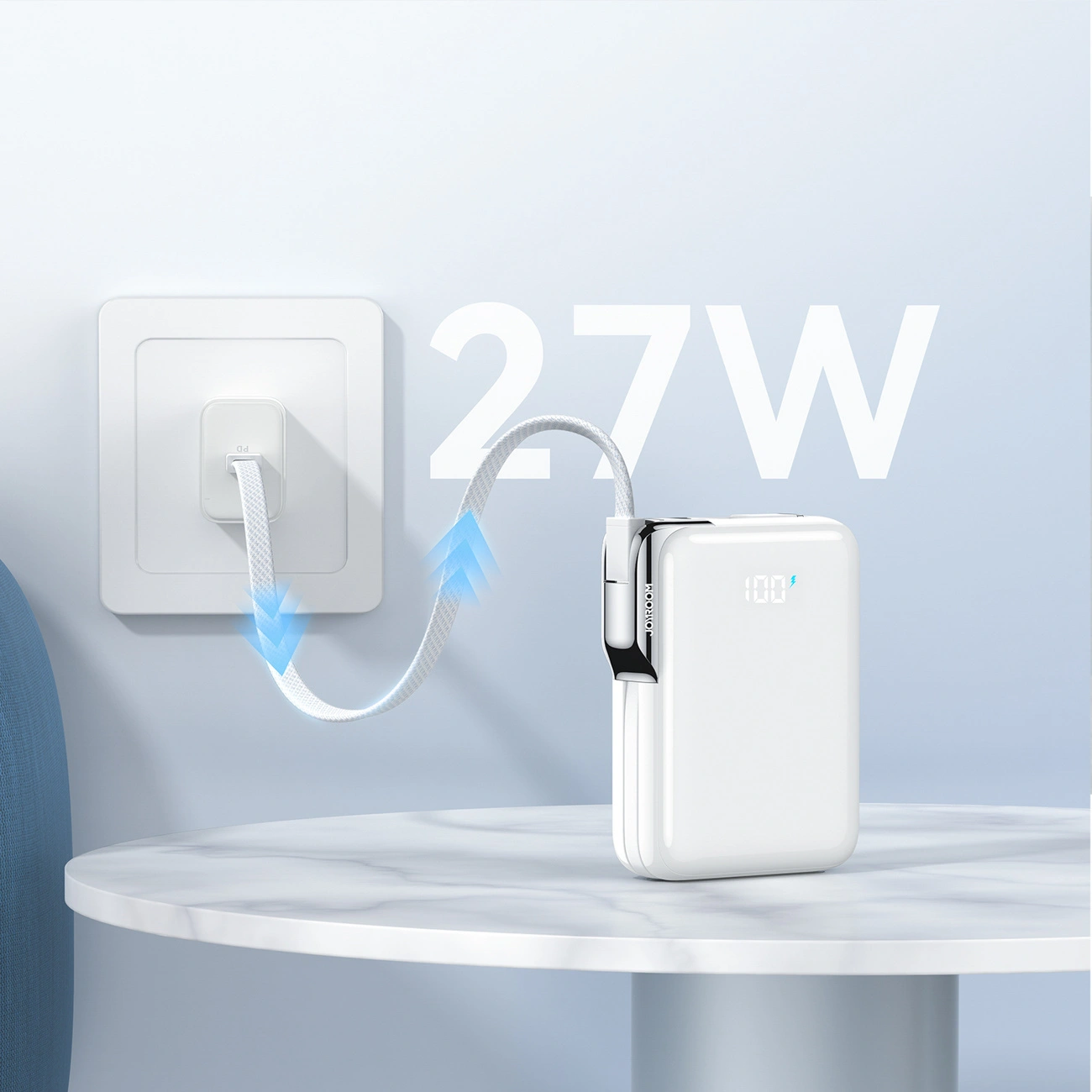 Baterie Externa Joyroom JR-PBF27 Pro, 10000mAh, 30W, QC + PD, 1 x Lightning - 2 x USB-C, Alba