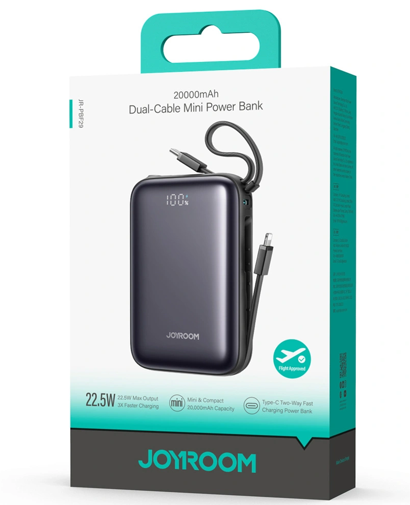 Baterie Externa Joyroom JR-PBF29, 20000mAh, 22.5W, QC + PD, 1 x Lightning - 2 x USB-C, Neagra