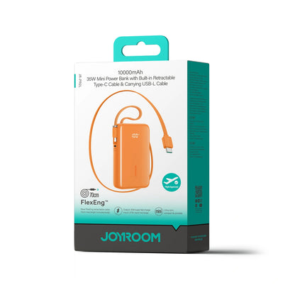 Baterie Externa Joyroom JR-PR2L, 10000mAh, 35W, QC + PD, 1 x Lightning - 2 x USB-C, Portocalie