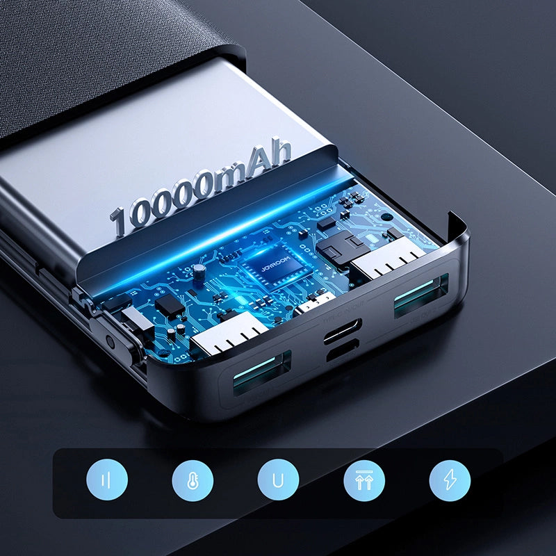 Baterie Externa Joyroom JR-QP191, 10000mAh, 22.5W, QC + PD, 1 x USB-C - 2 x USB-A, Neagra