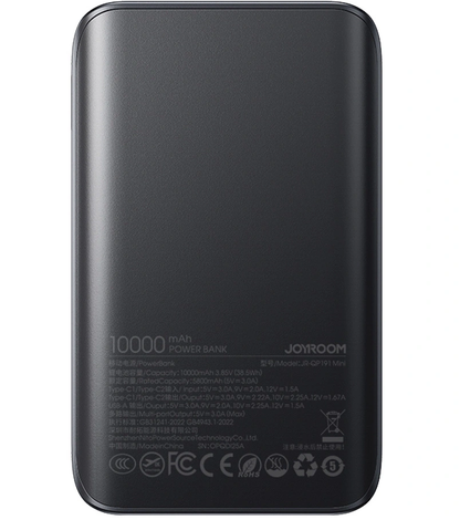 Baterie Externa Joyroom JR-QP191, 10000mAh, 22.5W, QC + PD, 1 x USB-A - 2 x USB-C, Neagra