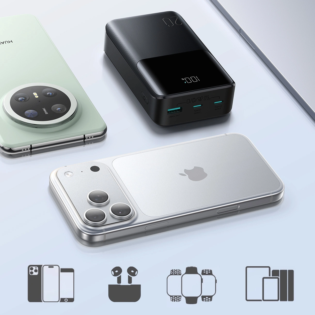 Baterie Externa Joyroom JR-QP192, 20000mAh, 22.5W, QC + PD, 1 x USB-A - 2 x USB-C, Neagra