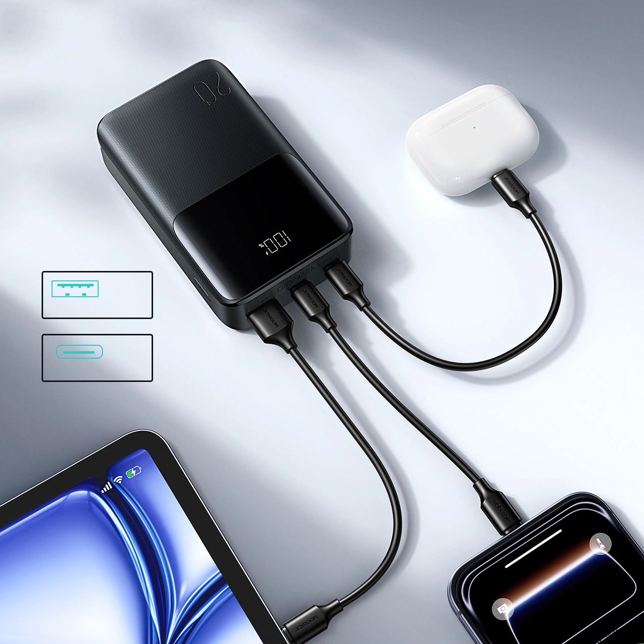 Baterie Externa Joyroom JR-QP192, 20000mAh, 22.5W, QC + PD, 1 x USB-A - 2 x USB-C, Neagra